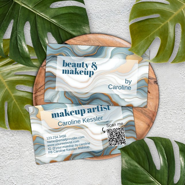 Cartão De Visita Cinza Teal Padrão de Arte Marmortal Dourada Azul (Criador carregado)