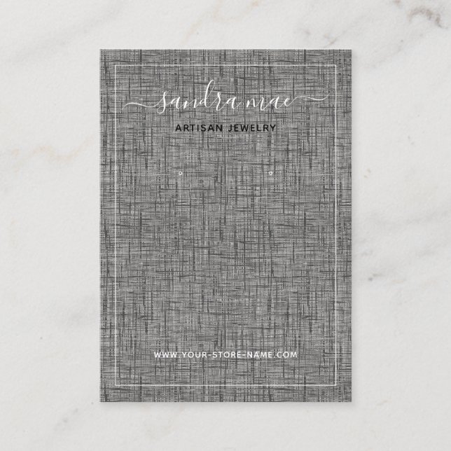 Cartão De Visita Cinza Textura em tela preta - Vista joalharia (Frente)