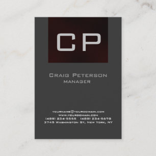 Cartão De Visita Cinza Vertical Navegação em Monograma Vermelho