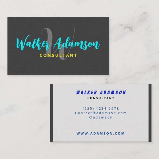 Cartão De Visita Cinzas Contemporâneas Modernas e Preto de Matriz (Frente/Verso)