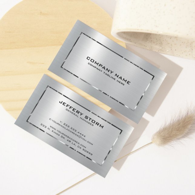 Cartão De Visita Cinzas de prata com textura de alumínio escovada (Criador carregado)