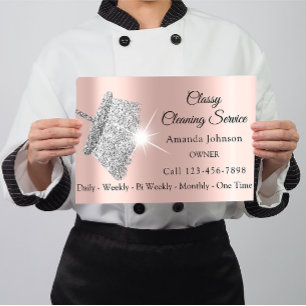 Cartão De Visita Cinzas de prata do rosa elegante da empregada