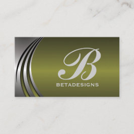 Cartão De Visita Cinzas de prata metálica, monograma verde-azeitona