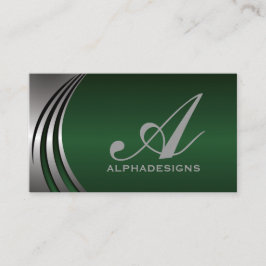 Cartão De Visita Cinzas de prata metálica, monograma verde de captu