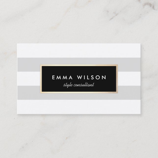 Cartão De Visita Cinzas Douradas De Luz Na moda Chic FAUX Striped (Frente)