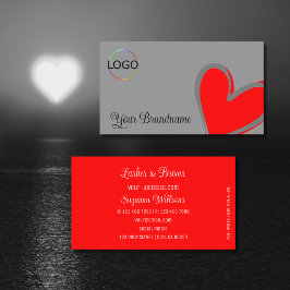 Cartão De Visita Cinzas e Red Gorgeous Heart Modern com Logotipo Cu