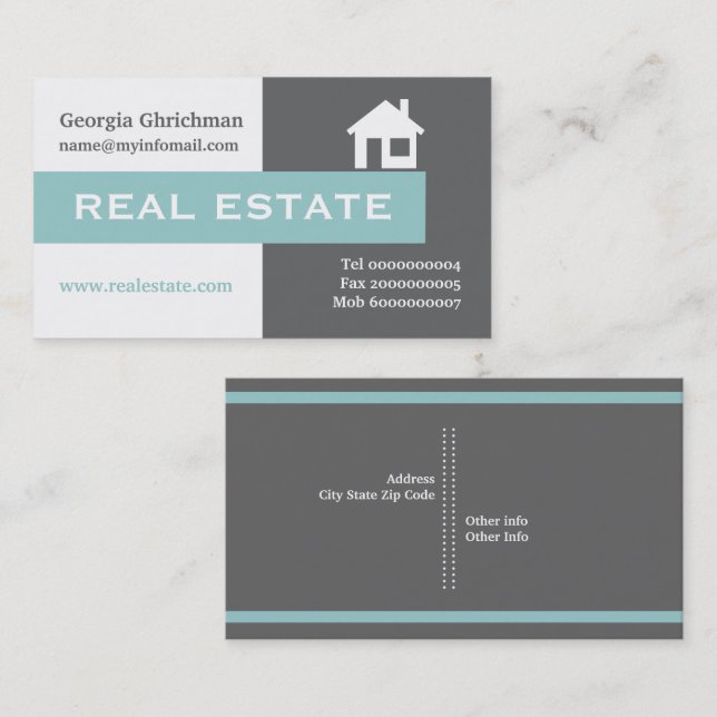 Cartão De Visita Cinzas imobiliárias, brancas, azuis (Frente/Verso)