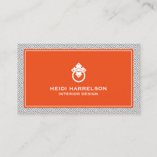 Cartão De Visita Cinzas/laranja gregas clássicas da aldrava de