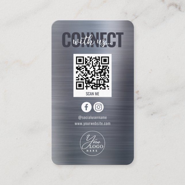 Cartão De Visita Cinzas metálicas se conectam com o código QR da mí (Frente)