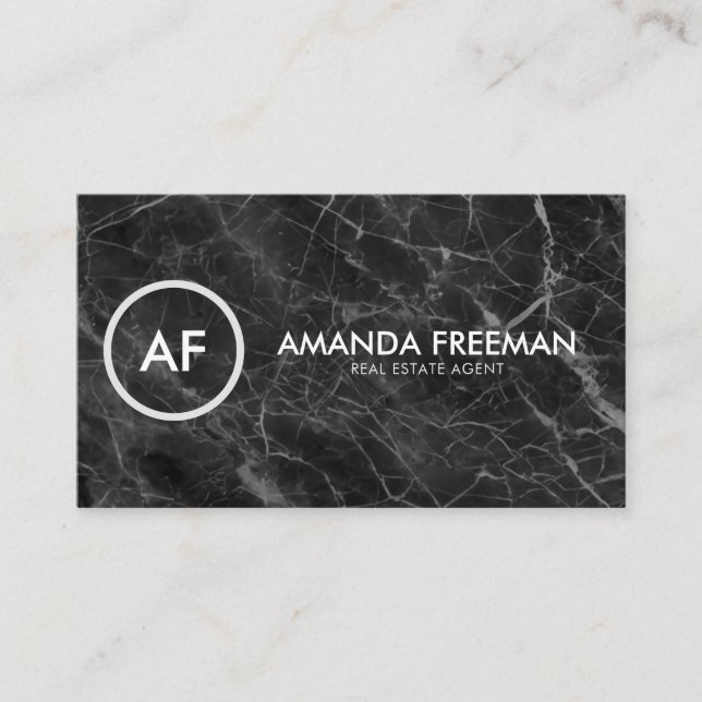 Cartão De Visita Cinzas Mínimas e Imóveis do Mármaco Negro (Frente)