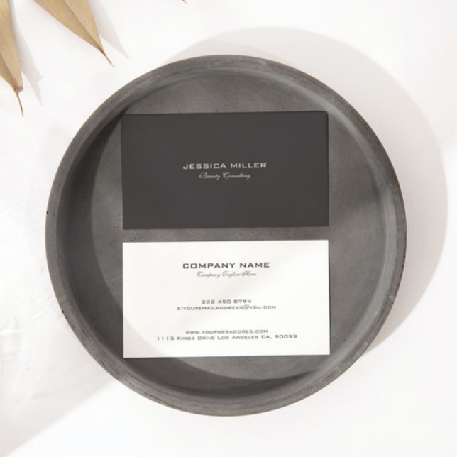 Cartão De Visita Cinzas Reversíveis Modernos Simples e Brancos (Criador carregado)