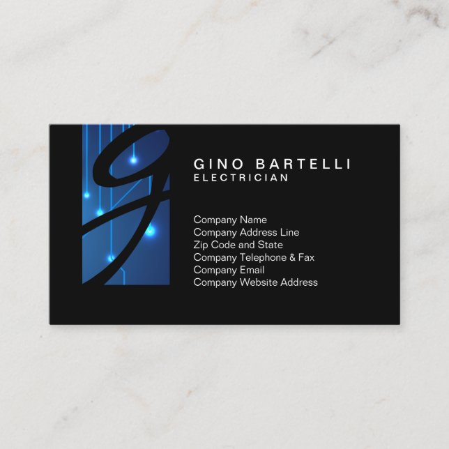 Cartão De Visita Circuito Elétrico Ilumina Monograma Comercializaçã (Frente)