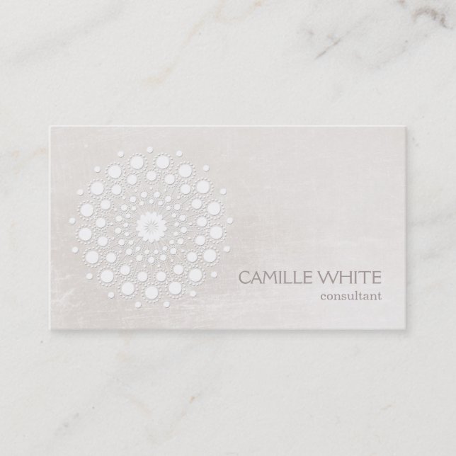 Cartão De Visita Círculo Branco Elegante Chic Mandala Ivory (Frente)