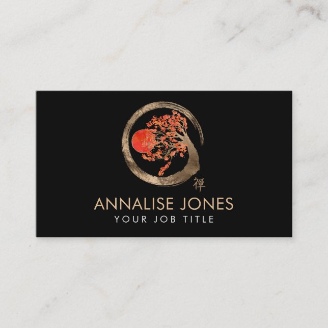 Cartão De Visita Círculo de Enso do zen e árvore de Sakura (Frente)