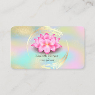 Cartão De Visita Círculo de Ouro Elegante Lótus Holográfico Colorid