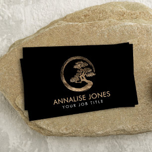 Cartão De Visita Círculo do zen de Enso e ouro da árvore dos