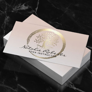Cartão De Visita Círculo Dourado da Árvore Vida Ioga Meditação Bem-