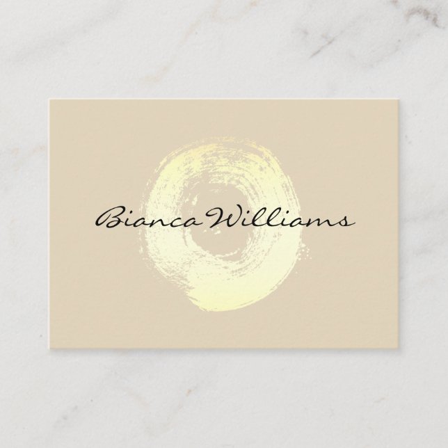 Cartão De Visita Círculo Dourado Elegante com Brução (bege) (Frente)