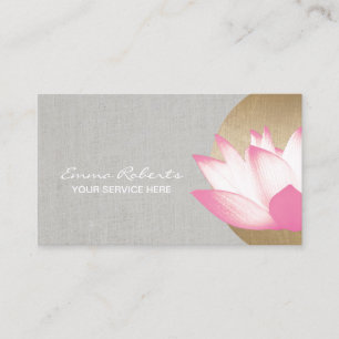 Cartão De Visita Círculo Dourado Lotus Faux Linen Salon & Spa