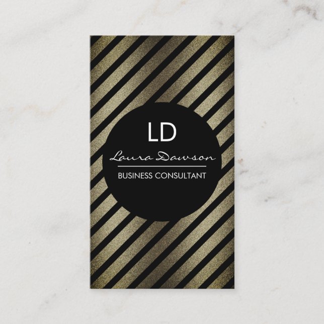 Cartão De Visita Círculo e faixas do monograma de glamour (Frente)