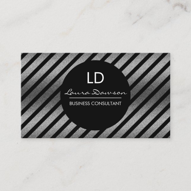 Cartão De Visita Círculo e tiras de monograma de glamour do fígado (Frente)