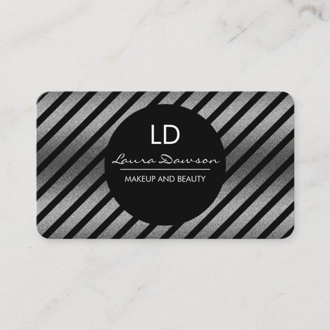 Cartão De Visita Círculo e tiras de monograma de glamour do fígado (Frente)