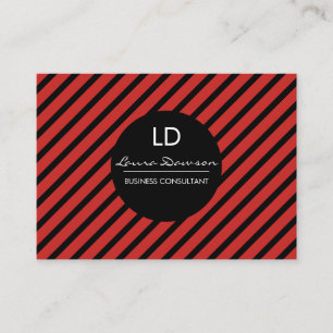 Cartão De Visita Círculo e tiras de monograma vermelhos elegantes
