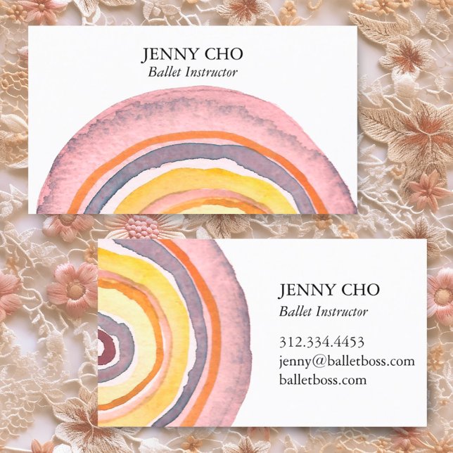Cartão De Visita Círculos de Aquarela Anéis Abstrato Mínimo Quente (Colorful watercolor rings decorate these custom business cards)