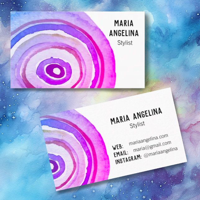 Cartão De Visita Círculos de Aquarela Anéis Neutros Abstrato Puro (Beautiful hand-painted watercolor rings in shades of purple. Customize with your own text!)