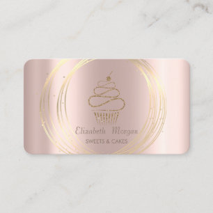 Cartão De Visita Círculos Dourados Cupcake Brilho Dourado Rosa