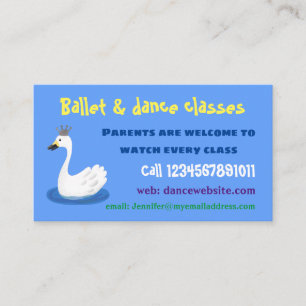 Cartão De Visita Cisne branco-branco com desenho animado
