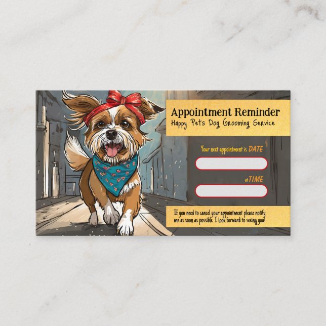 Cartão De Visita City Dog Artsy Grooming Appointment Reminder Card (Frente)