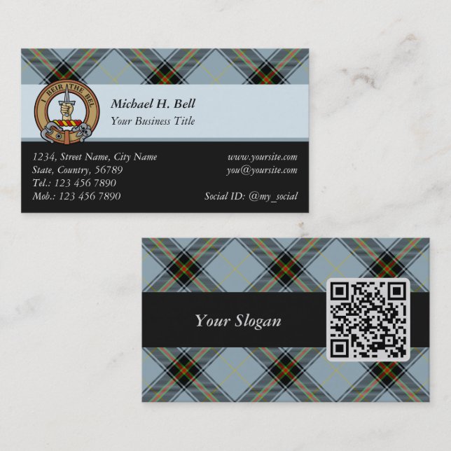 Cartão De Visita Clan Bell Crest sobre Tartan (Frente/Verso)