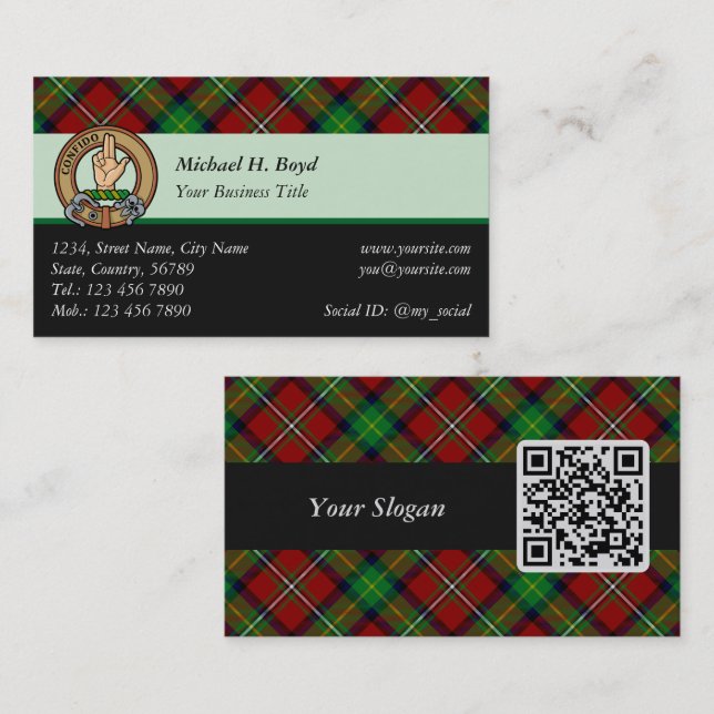 Cartão De Visita Clan Boyd Crest sobre Tartan (Frente/Verso)
