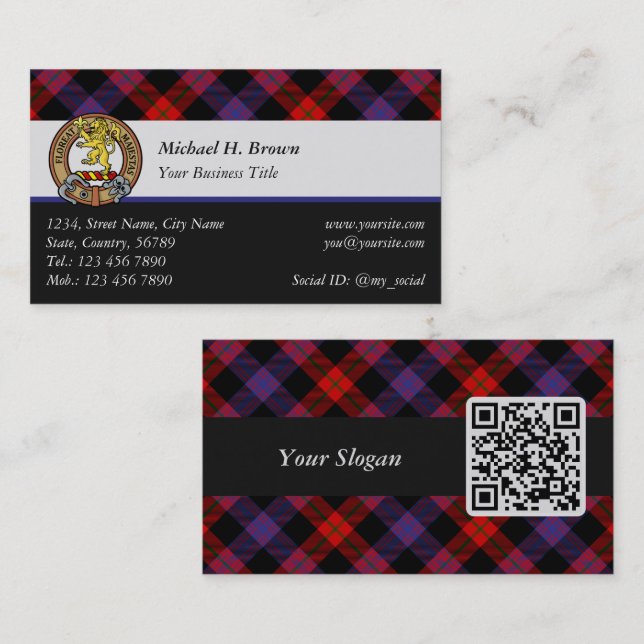 Cartão De Visita Clan Brown Crest sobre Tartan (Frente/Verso)