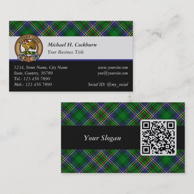 Cartão De Visita Clan Cockburn Crest sobre Tartan (Frente/Verso)