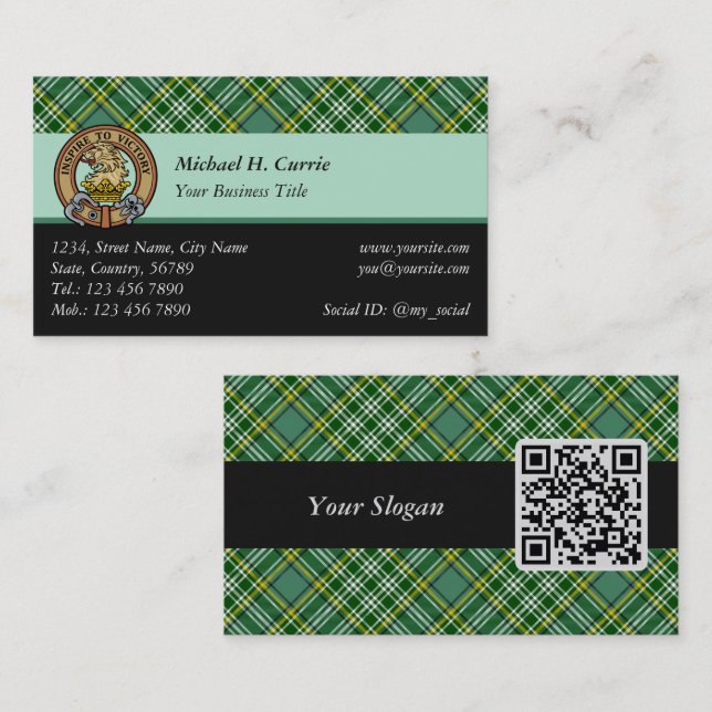 Cartão De Visita Clan Currie Lion Crest sobre Tartan (Frente/Verso)