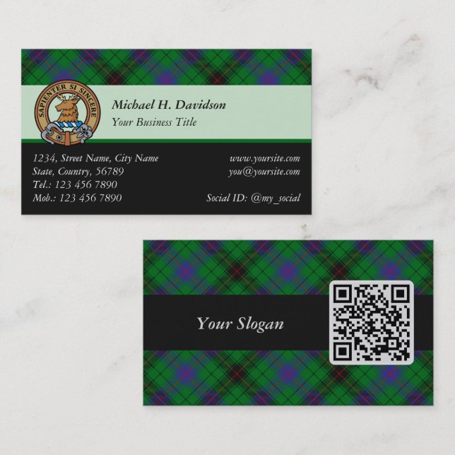 Cartão De Visita Clan Davidson Crest sobre Tartan (Frente/Verso)