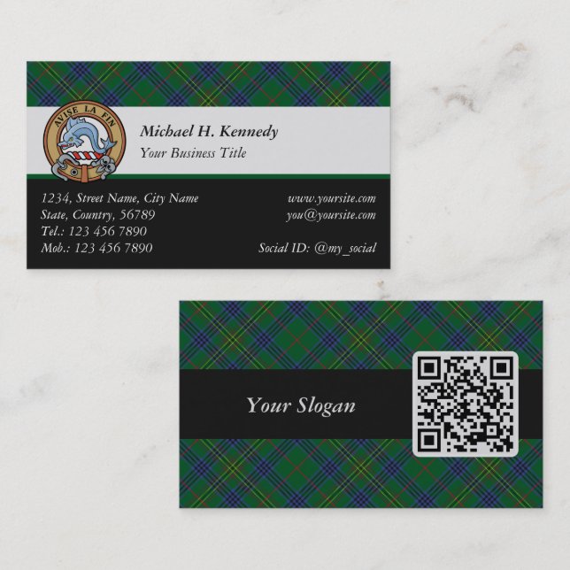 Cartão De Visita Clan Kennedy Crest sobre Tartan (Frente/Verso)