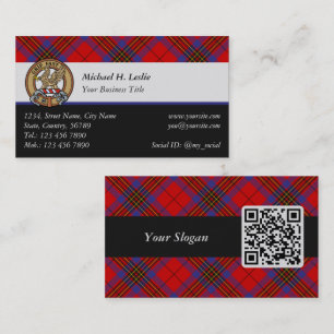 Cartão De Visita Clan Leslie Crest sobre o Red Tartan