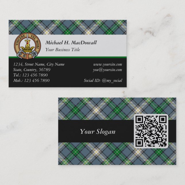 Cartão De Visita Clan MacDowall Crest sobre Tartan (Frente/Verso)