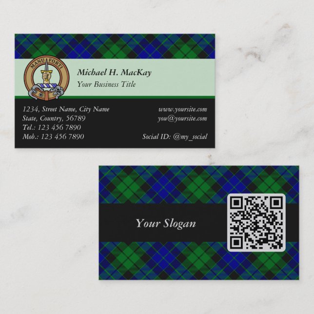 Cartão De Visita Clan MacKay Crest sobre Tartan (Frente/Verso)