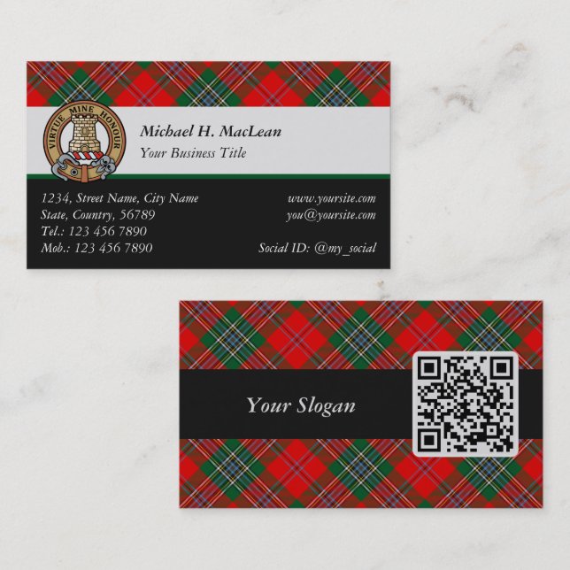 Cartão De Visita Clan MacLean Crest sobre Tartan (Frente/Verso)