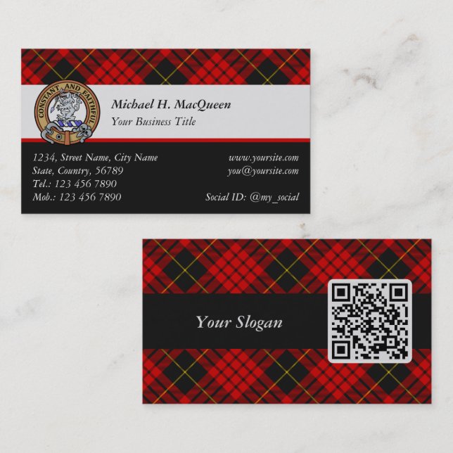 Cartão De Visita Clan MacQueen Crest sobre Tartan (Frente/Verso)