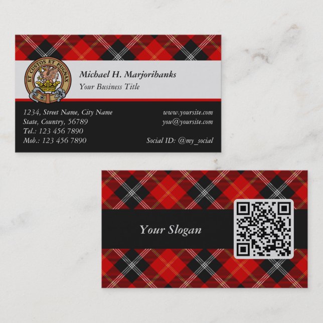 Cartão De Visita Clan Marjoribanks Crest sobre Tartan (Frente/Verso)