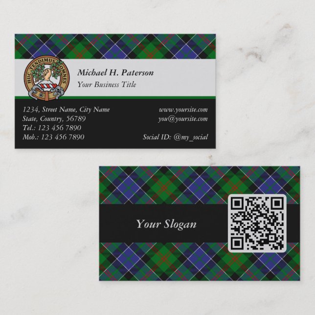 Cartão De Visita Clan Paterson Crest sobre Tartan (Frente/Verso)