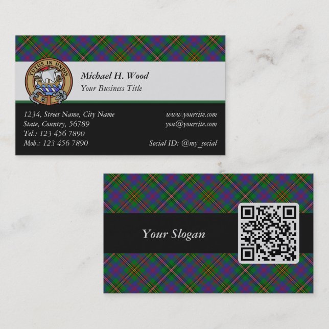 Cartão De Visita Clan Wood Crest sobre Tartan (Frente/Verso)