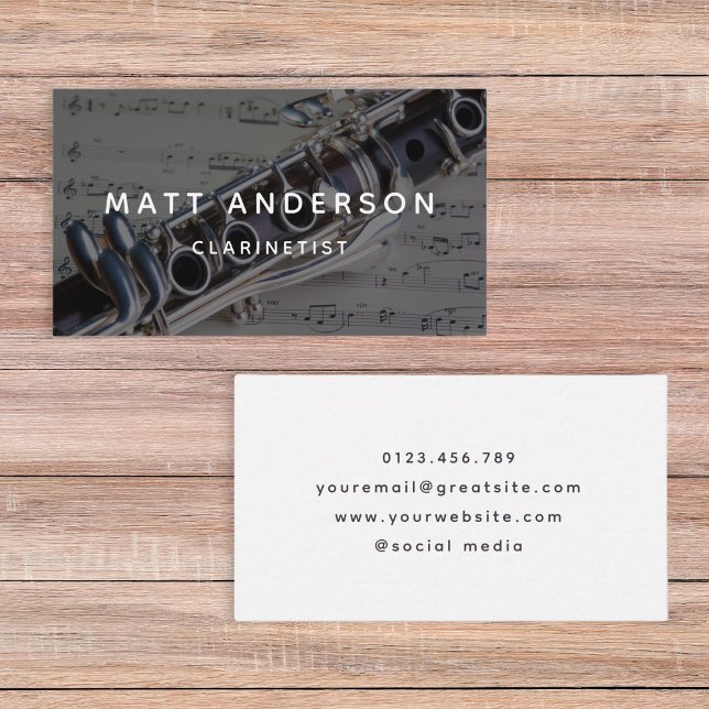Cartão De Visita Clarinet Music Sheet Black and White Modern (Criador carregado)