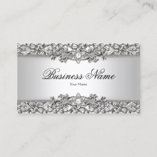 Cartão De Visita Classe Elegante Cinza Prata Damask Atualizado