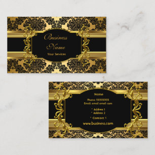 Cartão De Visita Classe Elegante Dourado Floral Damask Perfil